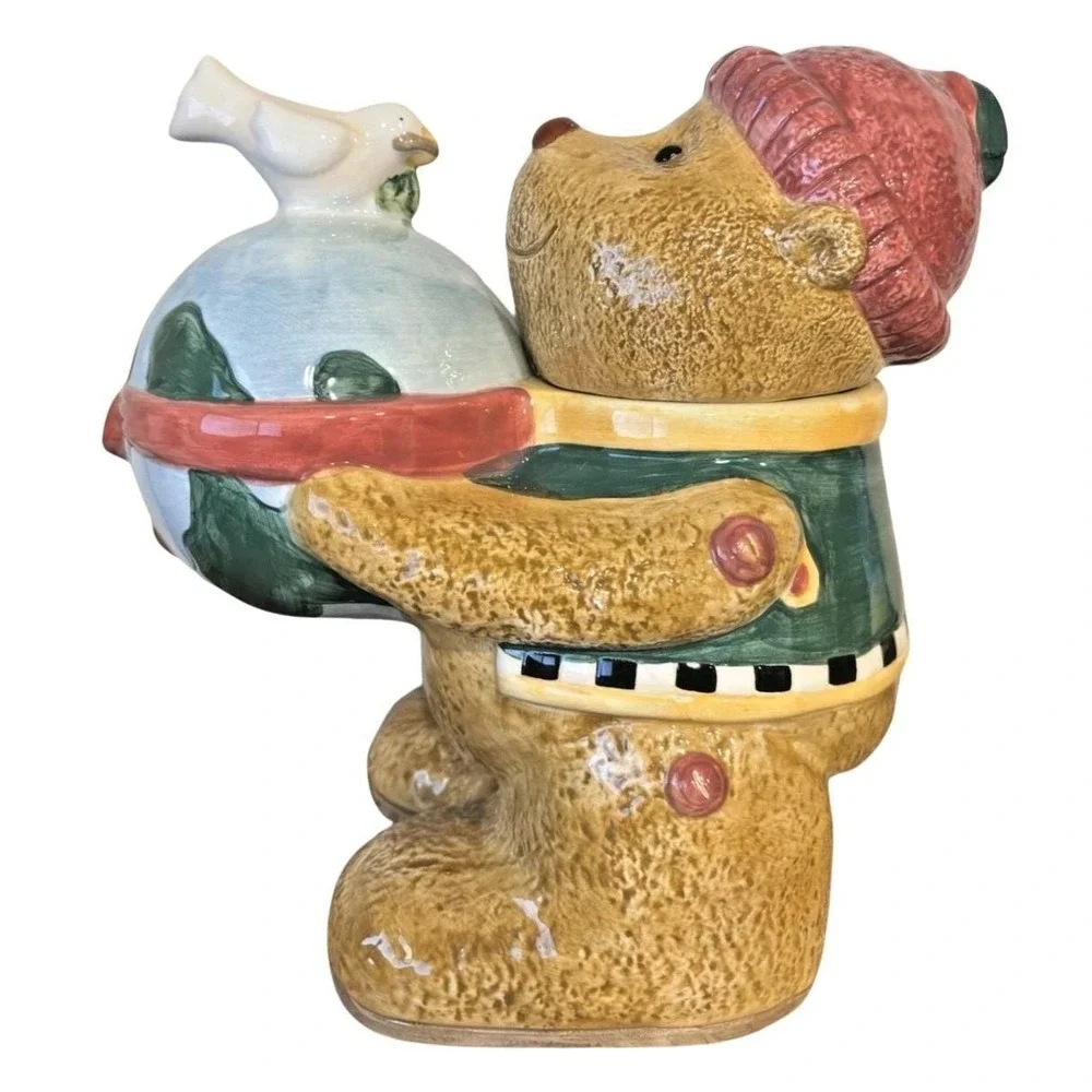 Vintage Sakura Debbie Mumm Winter‎ Bear Peace Ceramic Cookie Jar Collectible